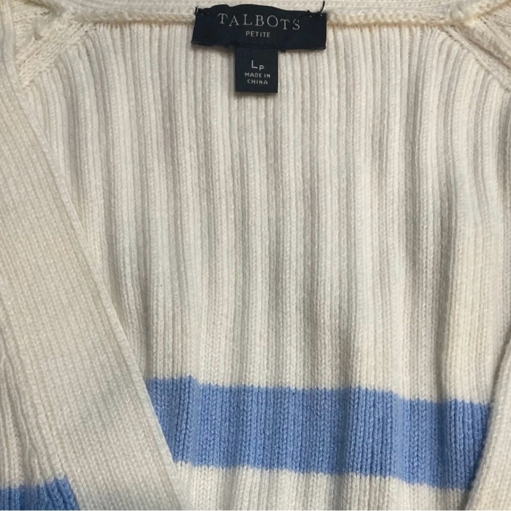 Talbots Women's Size Petite Large V Neck‎ Breton Striped Cardigan Sweater - Picture 3 of 7